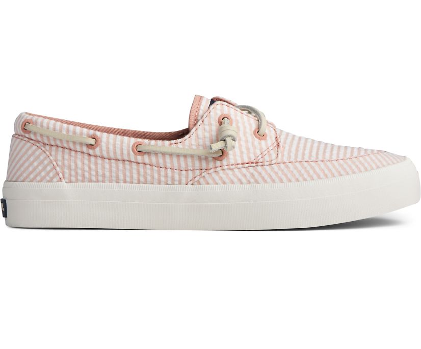 Sperry Crest Boat Seersucker Sneakers - Women's Sneakers - Pink/White [RN6428301] Sperry Top Sider I
